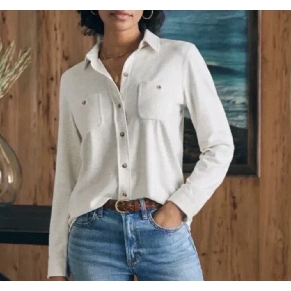 Faherty Legend Sweater Shirt Button Down Collar SOFT Oatmeal Classic Women XL
